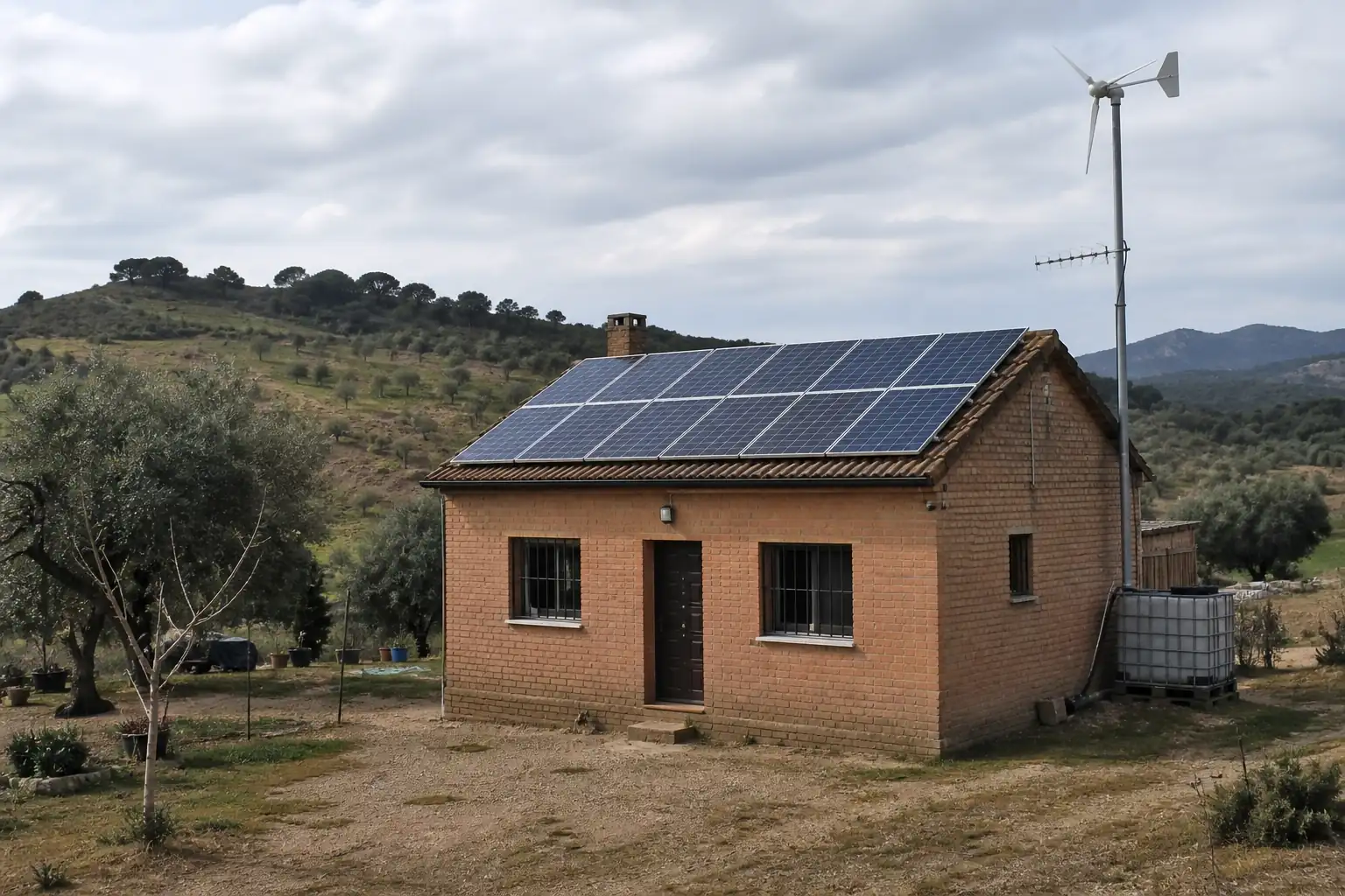 vivienda aislada en campo con energia solar
